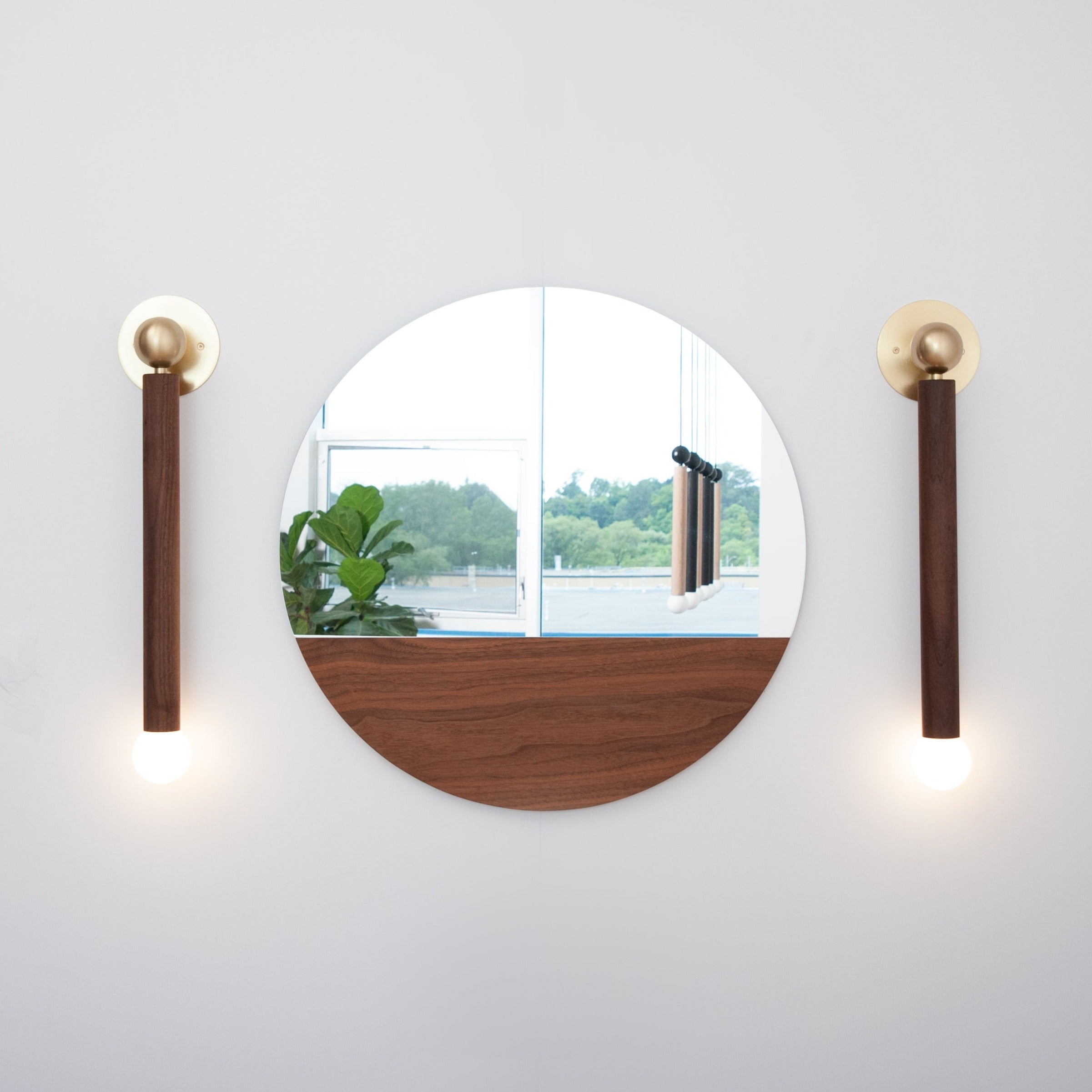 hollis morris constellation sconce walnut brass horizon mirror walnut
