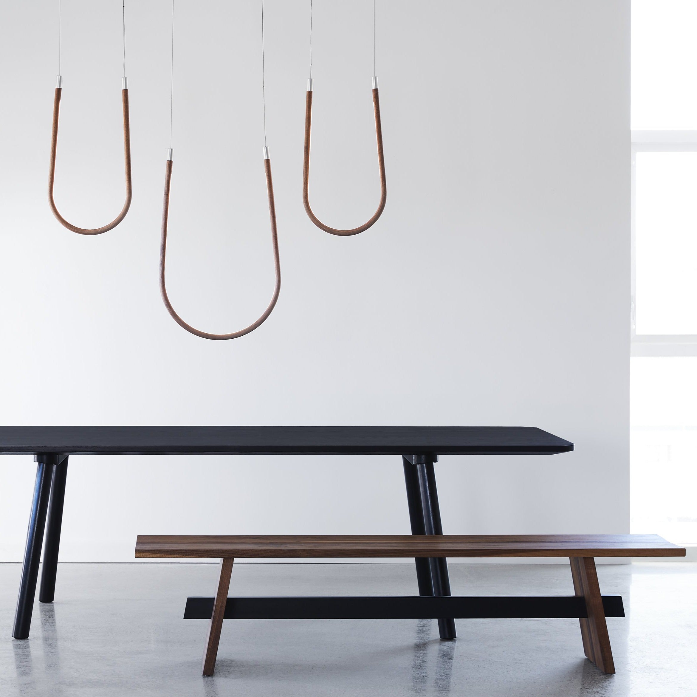 hollis morris isthmus bench walnut black sterling table