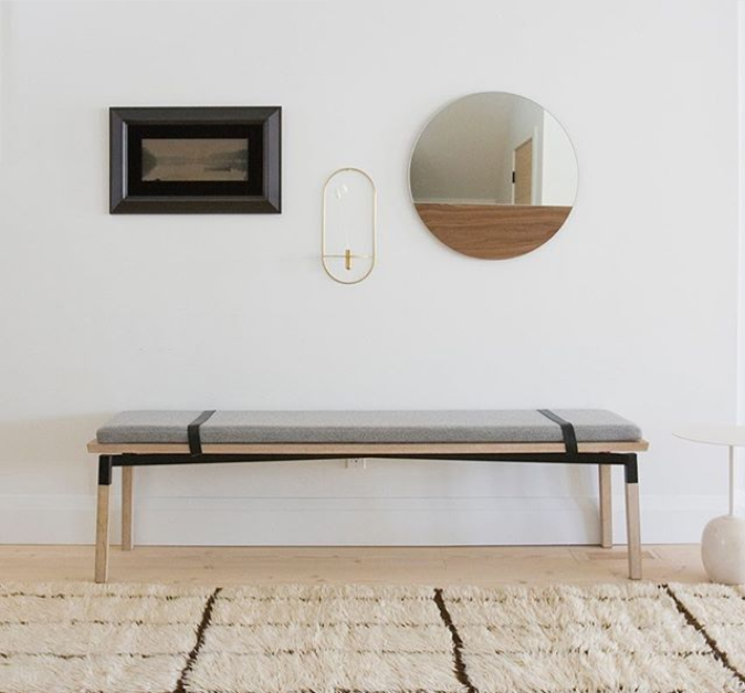 hollis morris parkdale bench w.oak natural black ulholstered front