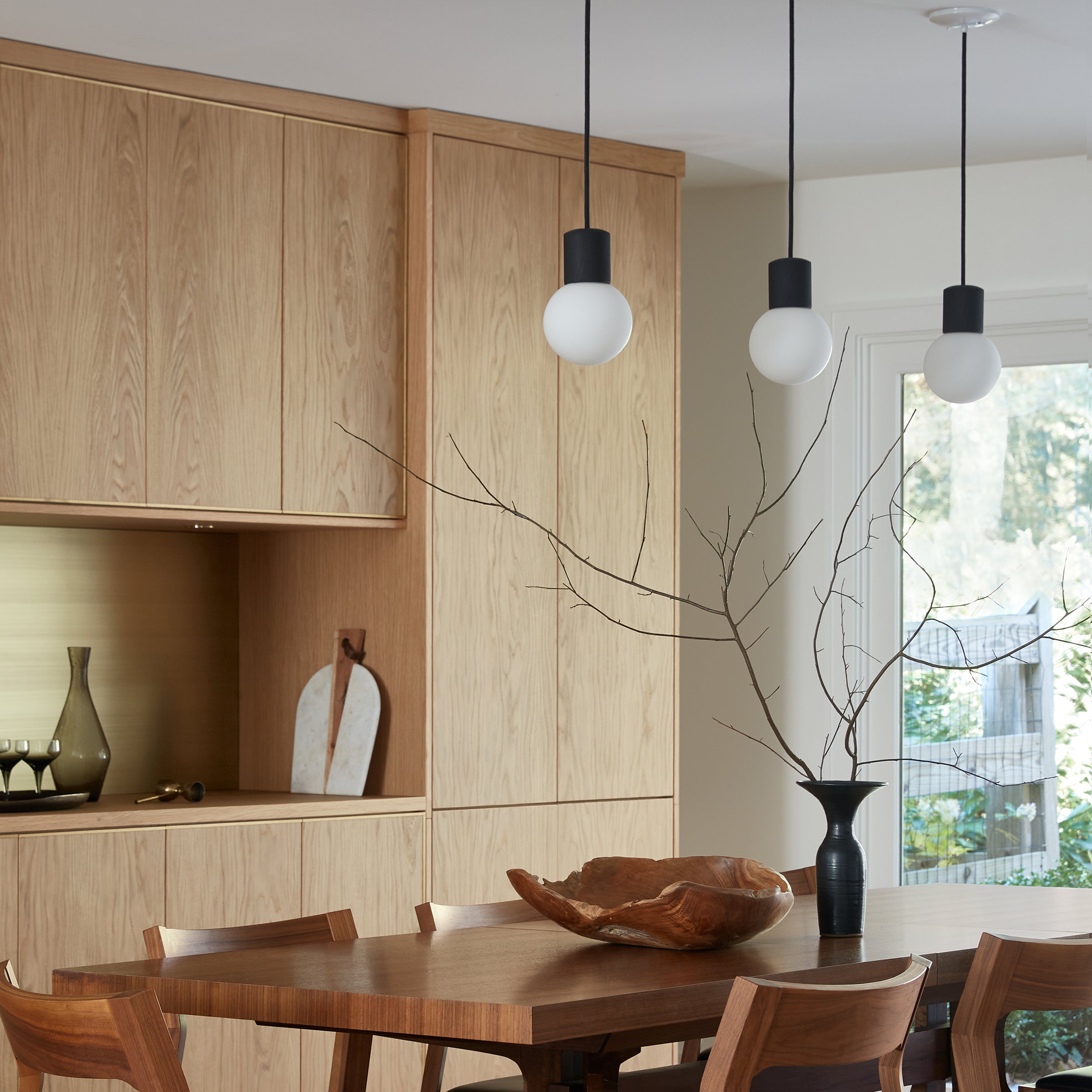 catkin pendant w.oak black dining table oreground designs