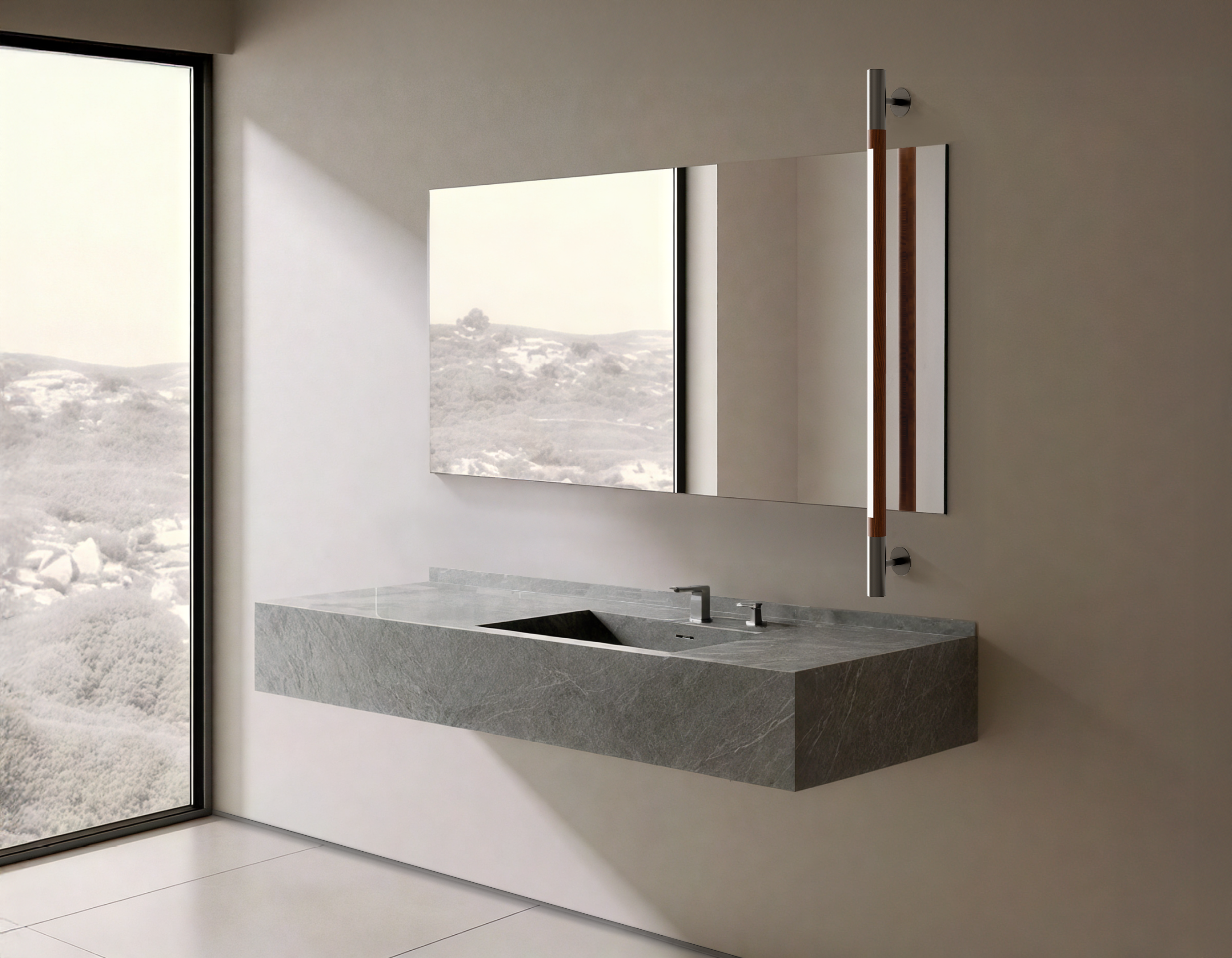 hollis-morris Benn Sconce Standard 4 Foot walnut stainless mirror bathroom