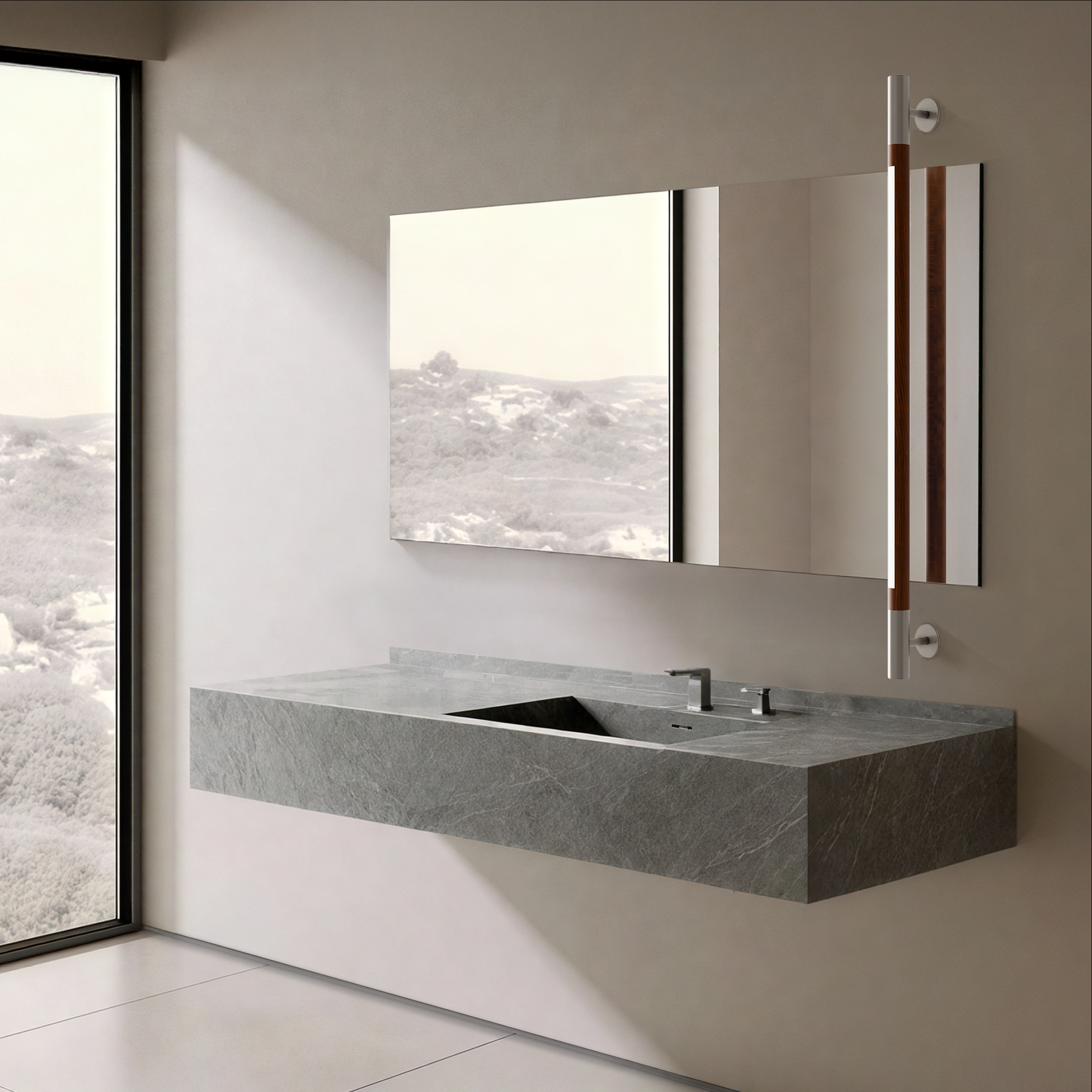 hollis morris Bennington Standard Sconce 4 foot walnut stainless vertical mirror bathroom