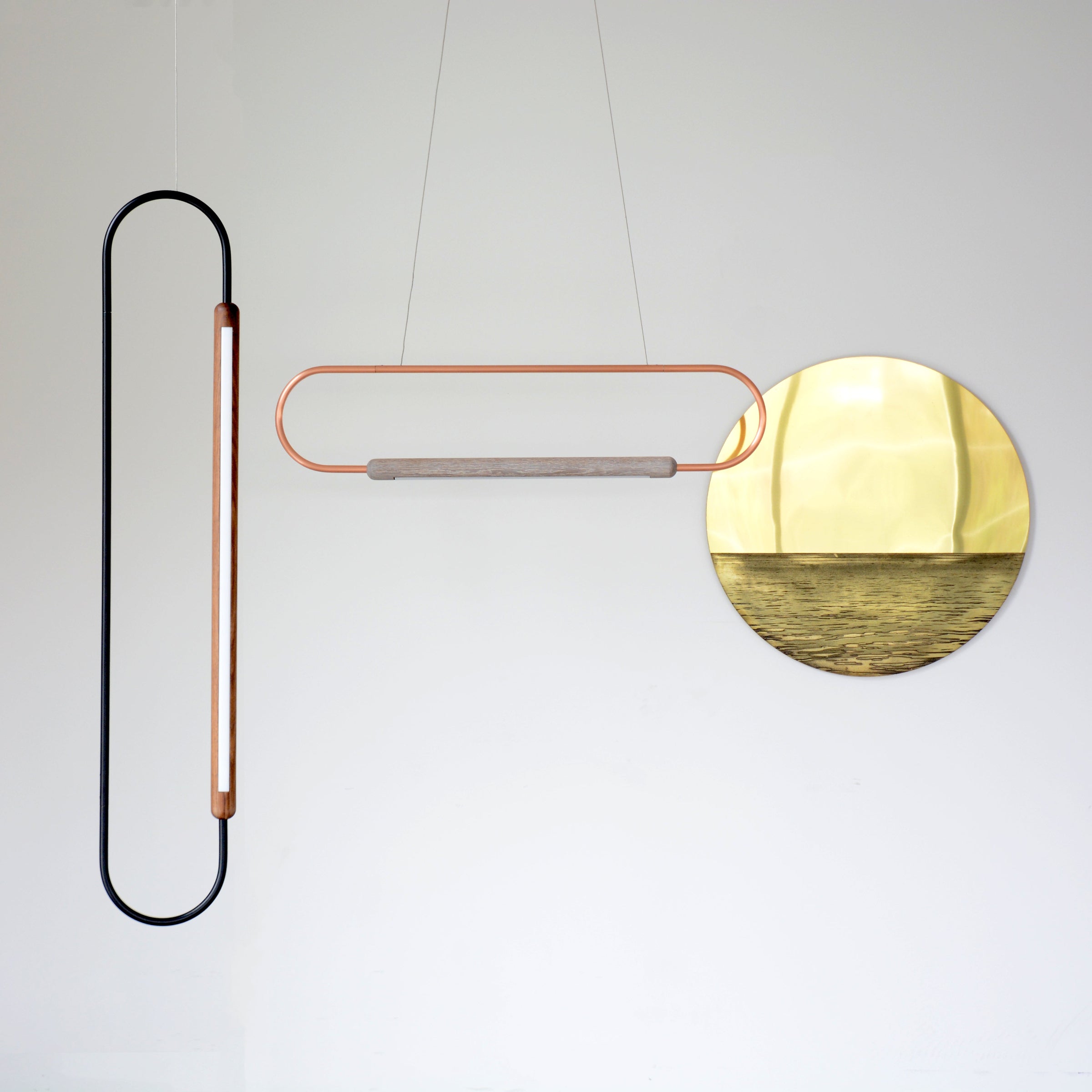 hollis morris link vertical pendant walnut black horizontal pendant w.oak white copper